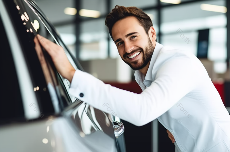 年轻的白种人商人检查新车梦想买新的昂贵的汽车,高清,摄影图,摄影图片,图片大全,摄影图免费下载